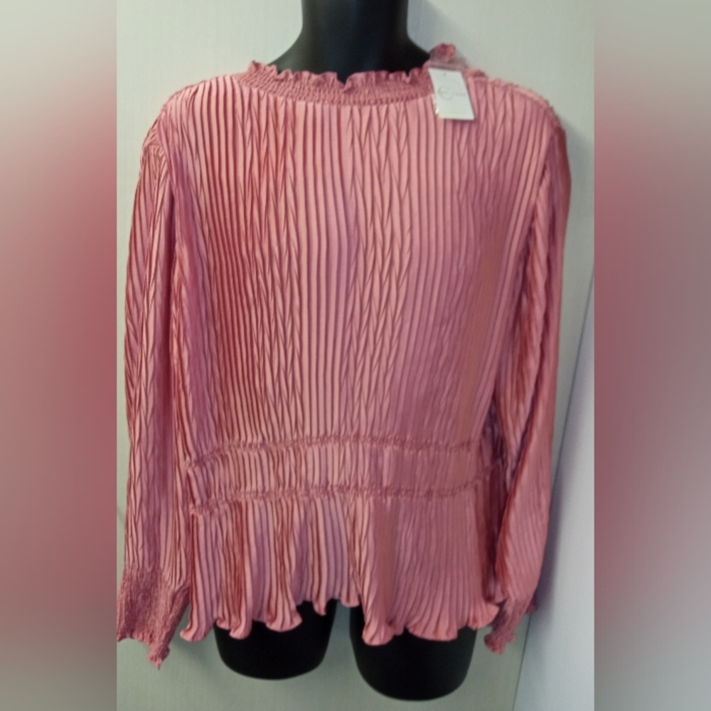 Pleated Pink Ruffled Blouse NWT